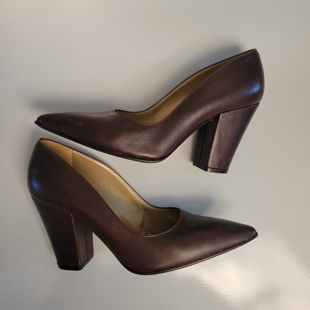 Vintage Gianni Versace Block Brown Leather Medusa Head Heels EU 35.5 35 5.5 - Picture 11 of 16